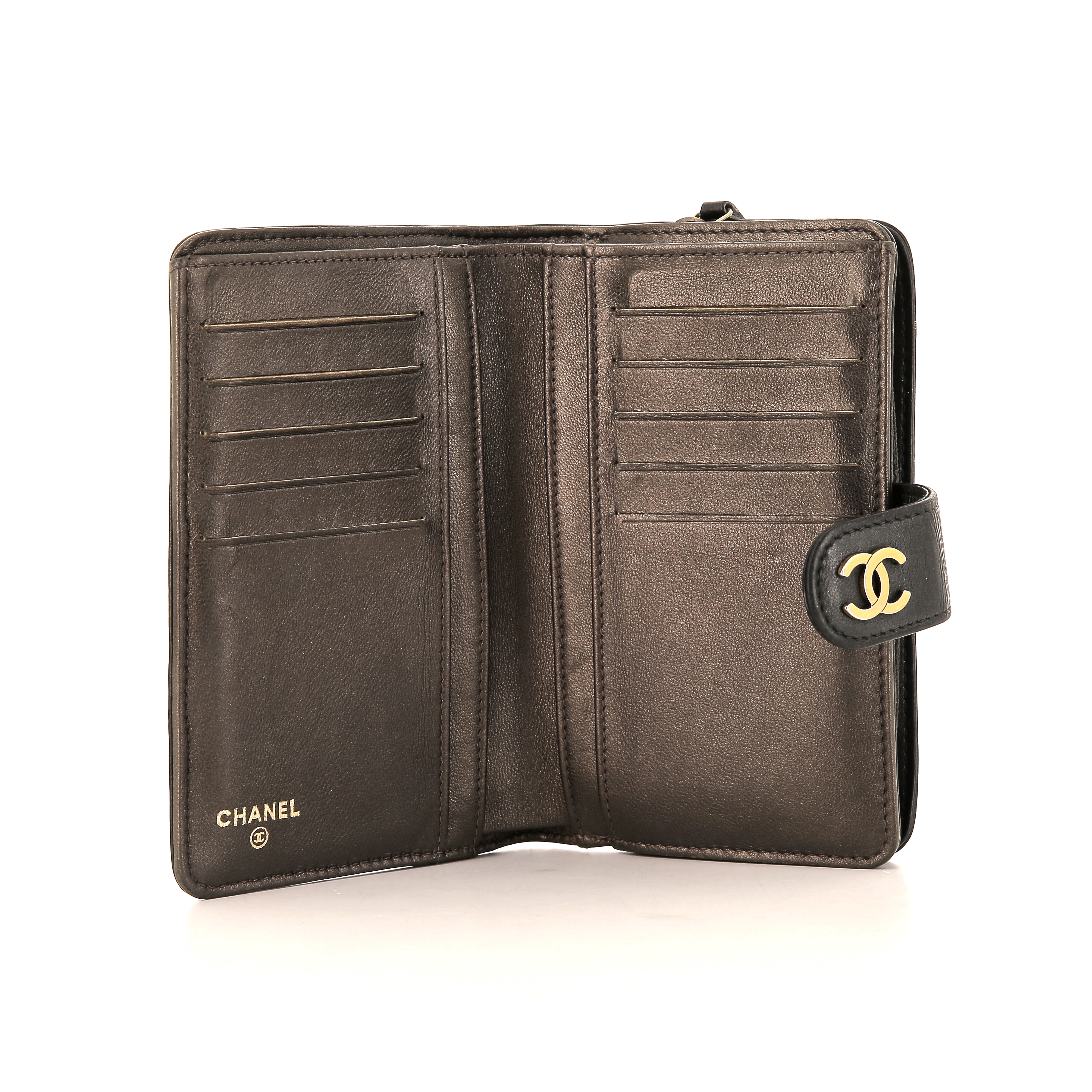 Portafogli Chanel Camelia - Wallet in pelle nera a fiori - Detail D2