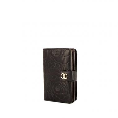 Portafogli Chanel Camelia - Wallet in pelle nera a fiori