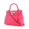 Hermes Kelly 28 cm handbag in Rose Shocking leather taurillon clémence - 00pp thumbnail