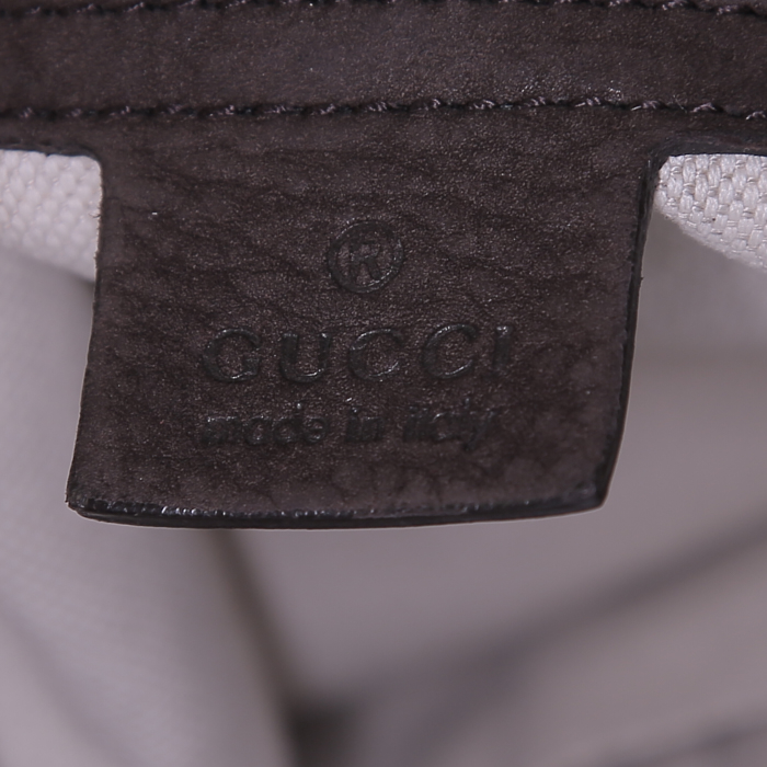 Gucci Jackie handbag in brown monogram canvas and black suede - Detail D3