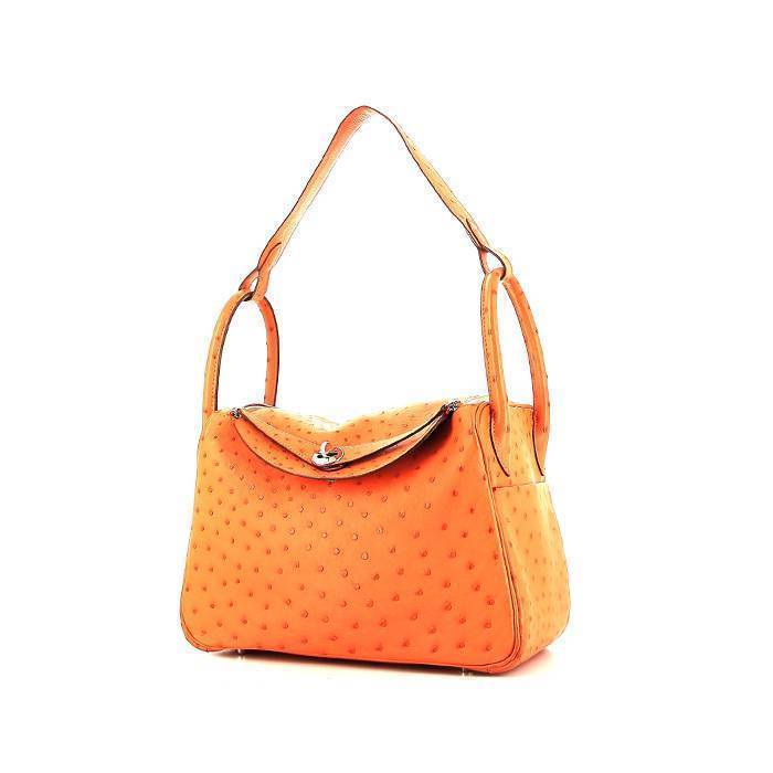 Hermes Lindy handbag in orange ostrich leather - 00pp