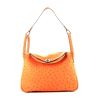 Hermes Lindy handbag in orange ostrich leather - 360 thumbnail