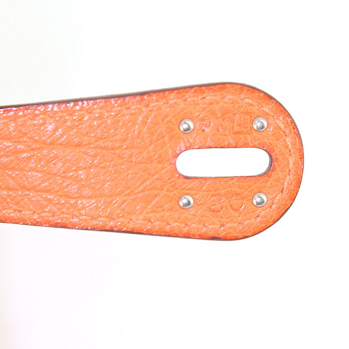 Hermes Lindy handbag in orange ostrich leather - Detail D4
