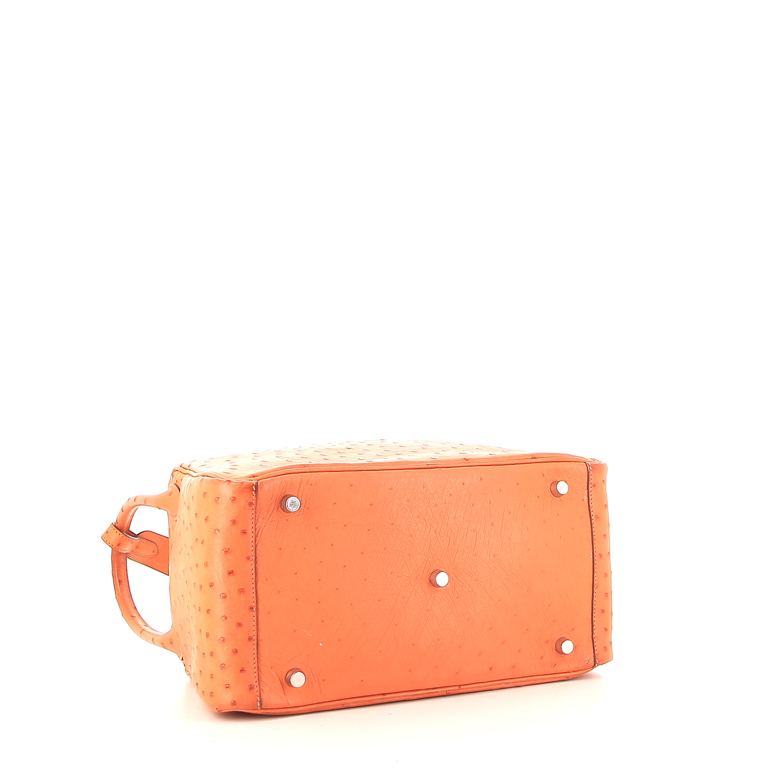 Hermes Lindy handbag in orange ostrich leather - Detail D5