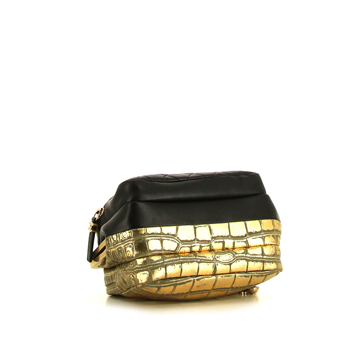 Chanel Editions Limitées handbag in gold leather and black quilted leather - Detail D5