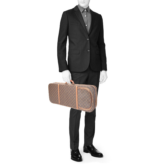 Sac de sport Louis Vuitton en toile monogram marron et cuir naturel - Detail D2