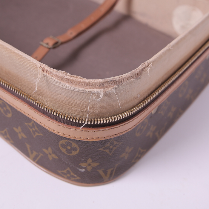 Bolso sport Louis Vuitton en lona Monogram marrón y cuero natural - Detail D4