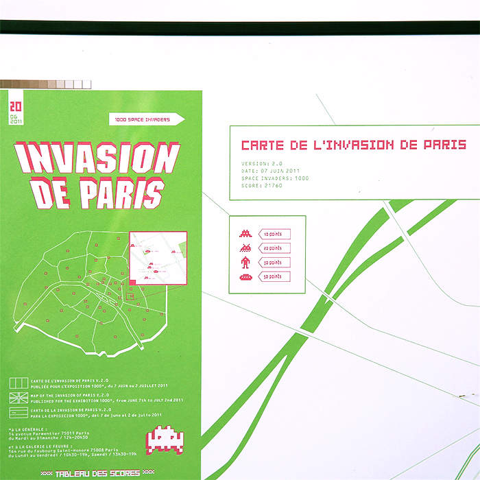 Invader, "Invasion de Paris", carte de l'invasion de Paris, impression sur papier, signée, datée et numérotée, de 2011 - Detail D4