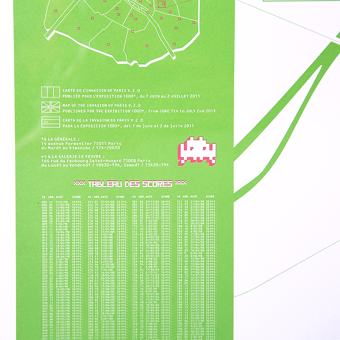 Invader, “Invasion of Paris”, map of the invasion of Paris, printed on paper, signed, dated and numbered, of 2011 - Detail D5