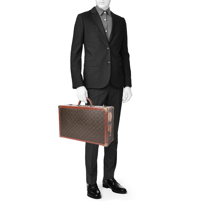 Louis Vuitton Alzer 55 suitcase in brown monogram canvas and brown lozine (vulcanised fibre) - Detail D1