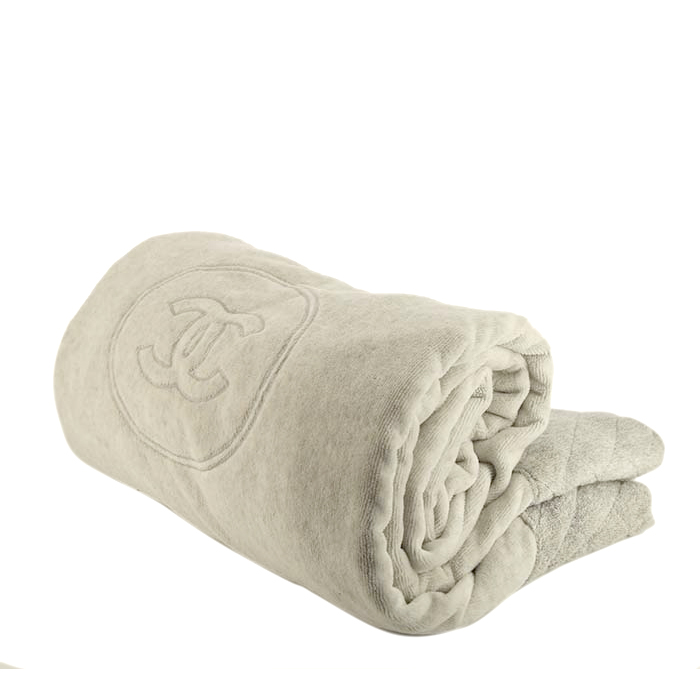 Sac cabas Chanel Grand Shopping en tissu-éponge gris - Detail D1