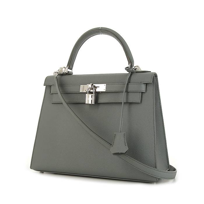Kelly 28 leather handbag Hermès Grey in Leather - 32404444