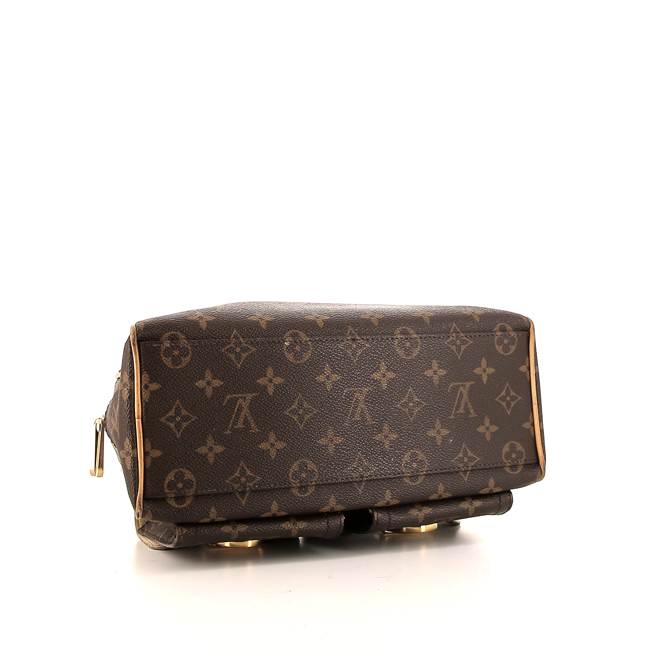 Sac à main Louis Vuitton Manhattan en toile monogram marron et cuir naturel - Detail D5