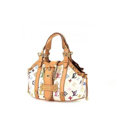 Borsa Louis Vuitton Theda in tela monogram cerata multicolore bianca e pelle naturale