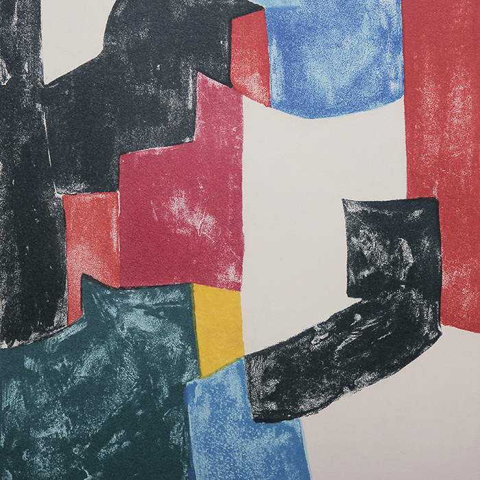 Serge Poliakoff, "Composition noire, bleue et rouge, lithographie 37", in colors on paper, signed, numbered and framed, of 1962 - Detail D1