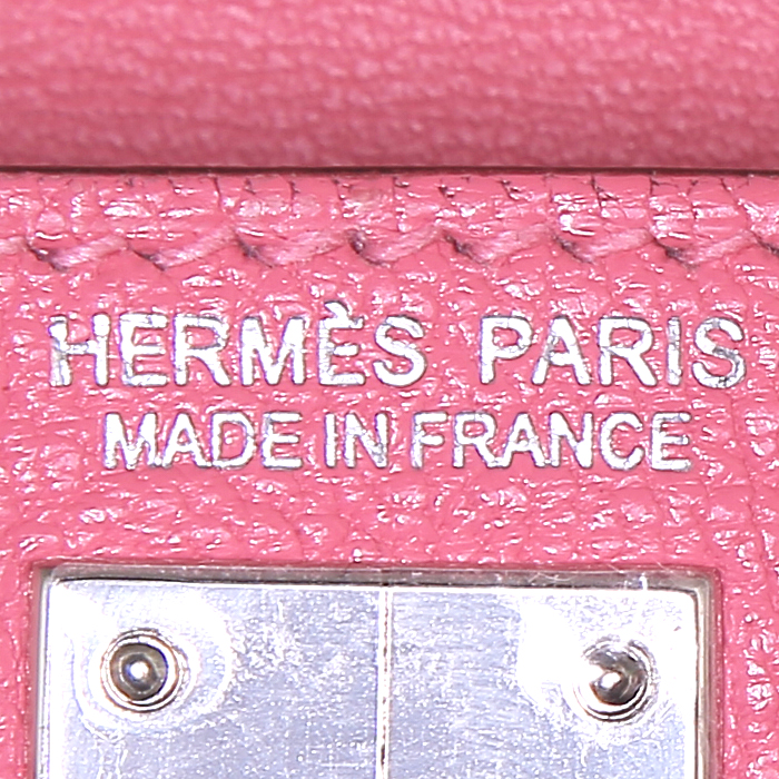 Hermes Kelly 20 cm small model handbag in pink Jaipur Mysore goat leather - Detail D4