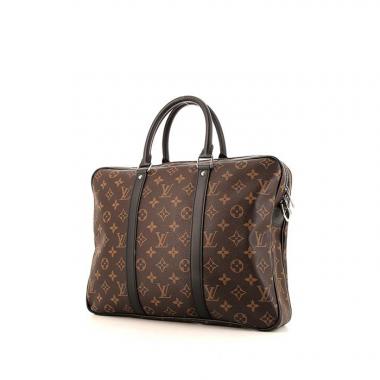 Porte-documents Louis Vuitton Voyage petit modèle en toile monogram marron et cuir noir