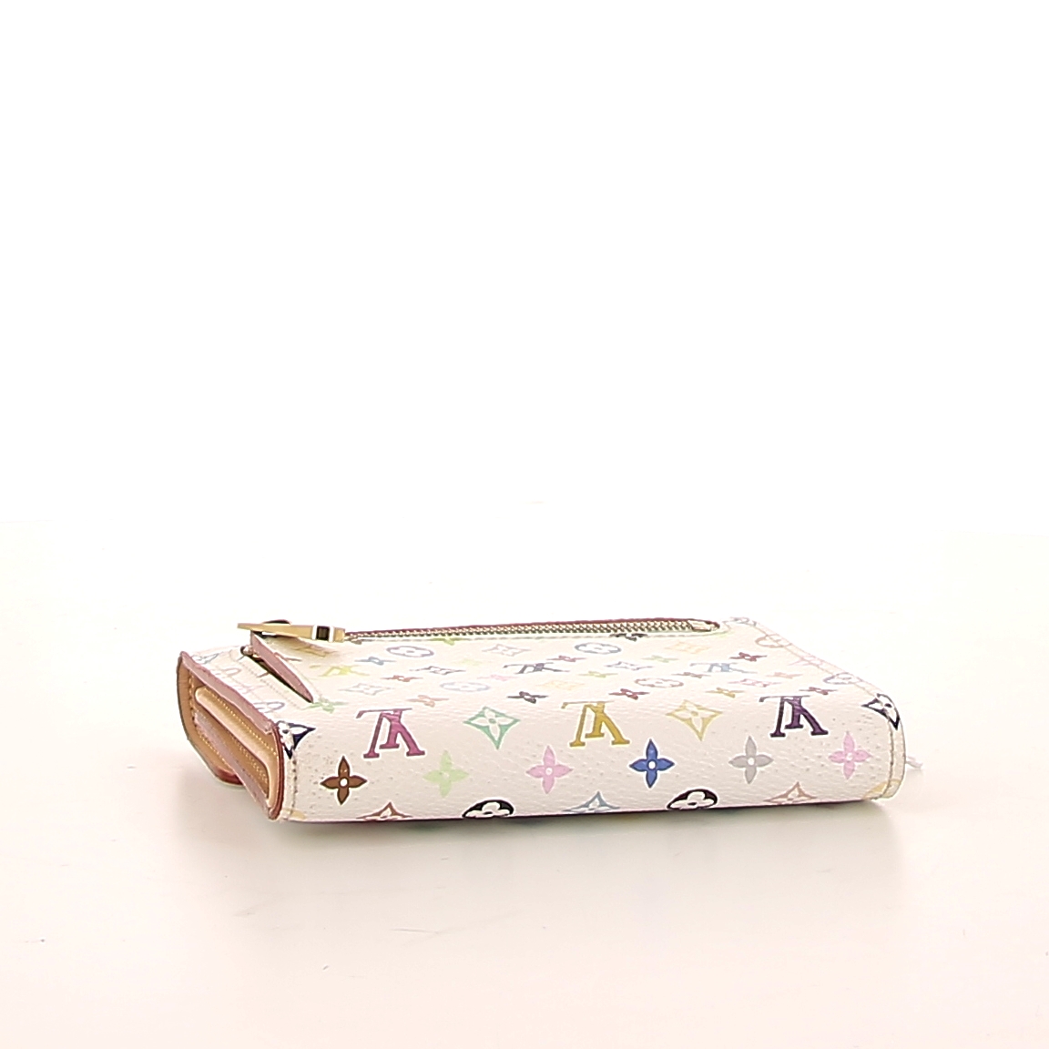 Portefeuille Louis Vuitton Editions Limitées en toile monogram multicolore et blanche et cuir naturel - Detail D4