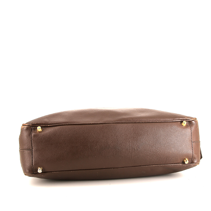 Prada Bauletto handbag in brown leather saffiano - Detail D4
