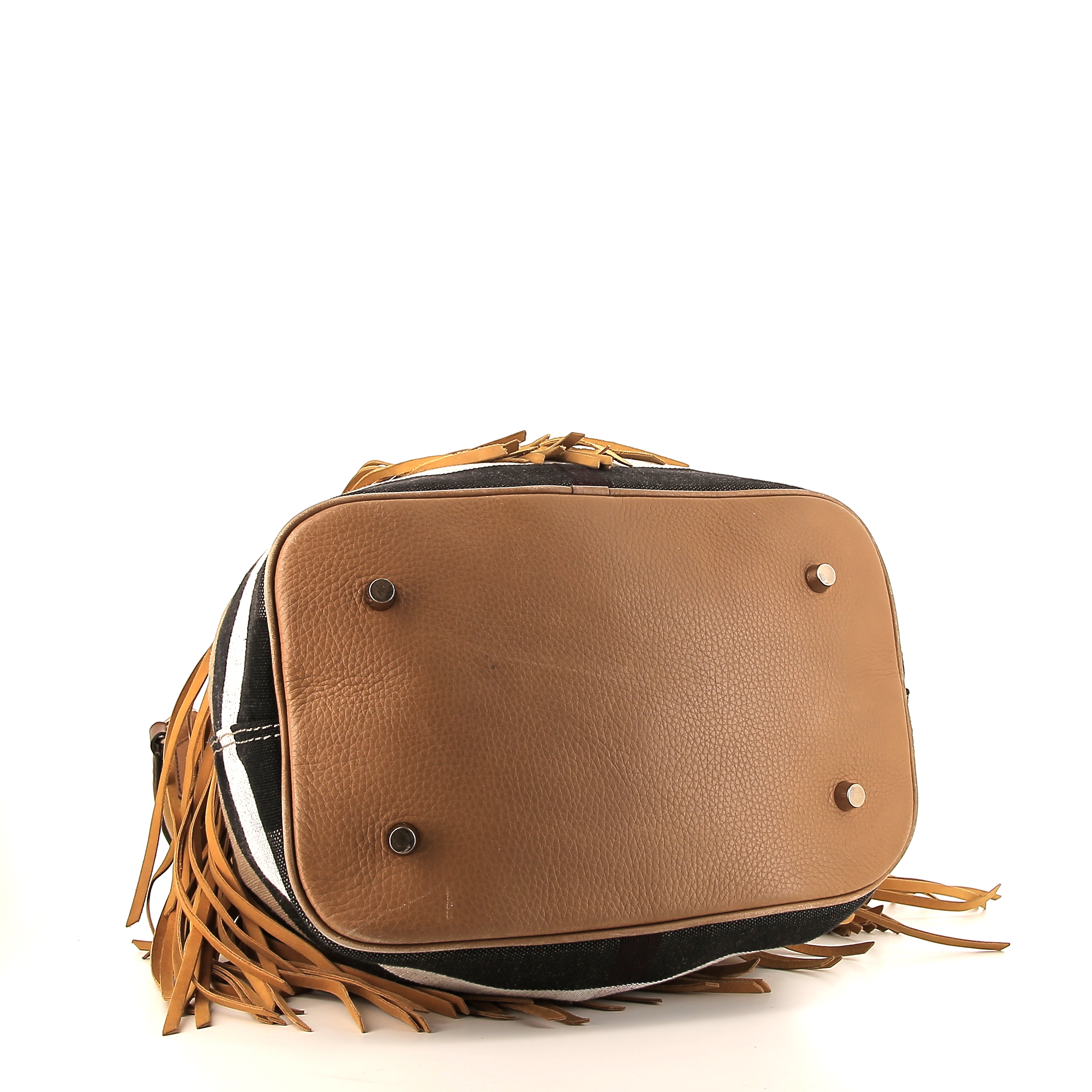 Burberry shopping bag in brown suede and Haymarket canvas - Detail D4