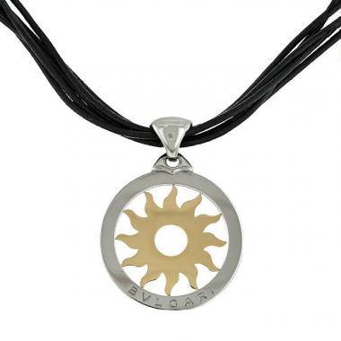 Collana Bulgari Tondo in oro giallo,  acciaio e pelle nera