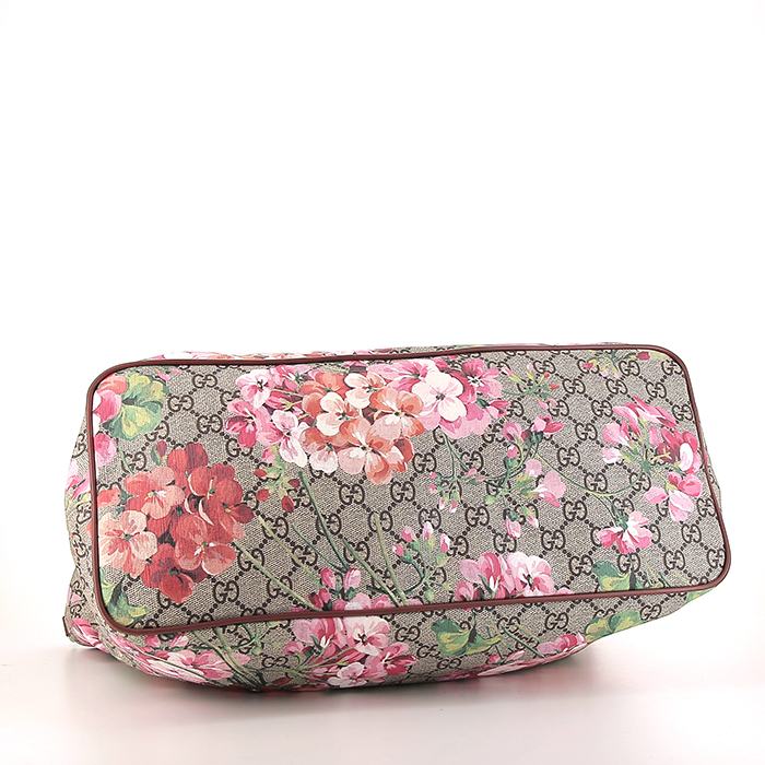 Sac cabas Gucci GG Blooms en toile monogram beige et cuir rose - Detail D5