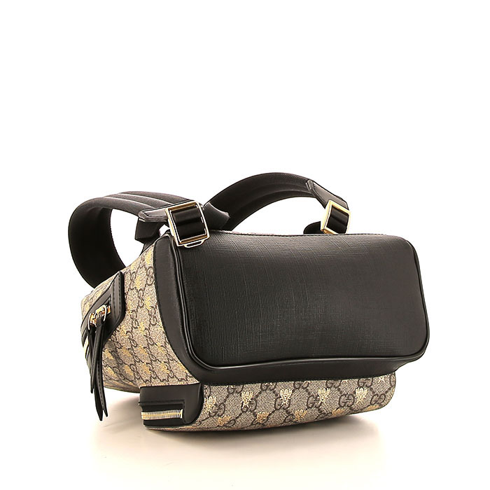 Zaino Gucci in tessuto monogram beige con motivo e pelle marrone - Detail D4