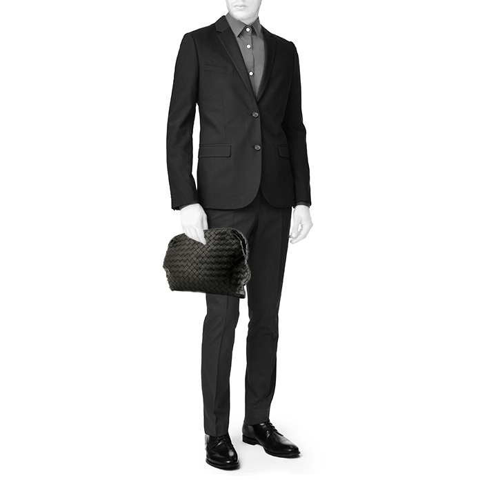 Bolsito de mano Bottega Veneta Clasp en cuero intrecciato negro - Detail D1