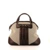 Gucci Catherine handbag in brown leather and beige canvas - 360 thumbnail