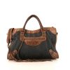 Balenciaga Classic City handbag in black canvas and brown leather - 360 thumbnail