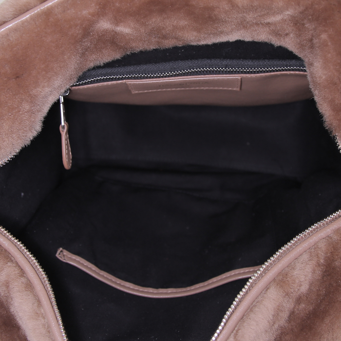 Balenciaga Bazar shopper small model shopping bag in brown synthetic furr and brown leather - Detail D3
