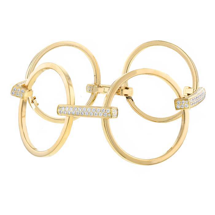Bracelet manchette articulé Boucheron en or jaune et diamants