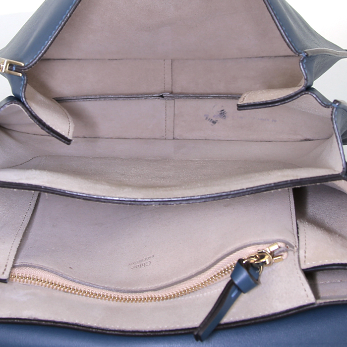 Sac bandoulière Chloé Faye en cuir bleu et daim bleu - Detail D2