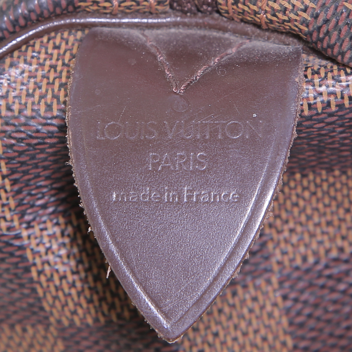 Borsa Louis Vuitton Speedy 30 in tela a scacchi ebana e pelle marrone - Detail D3