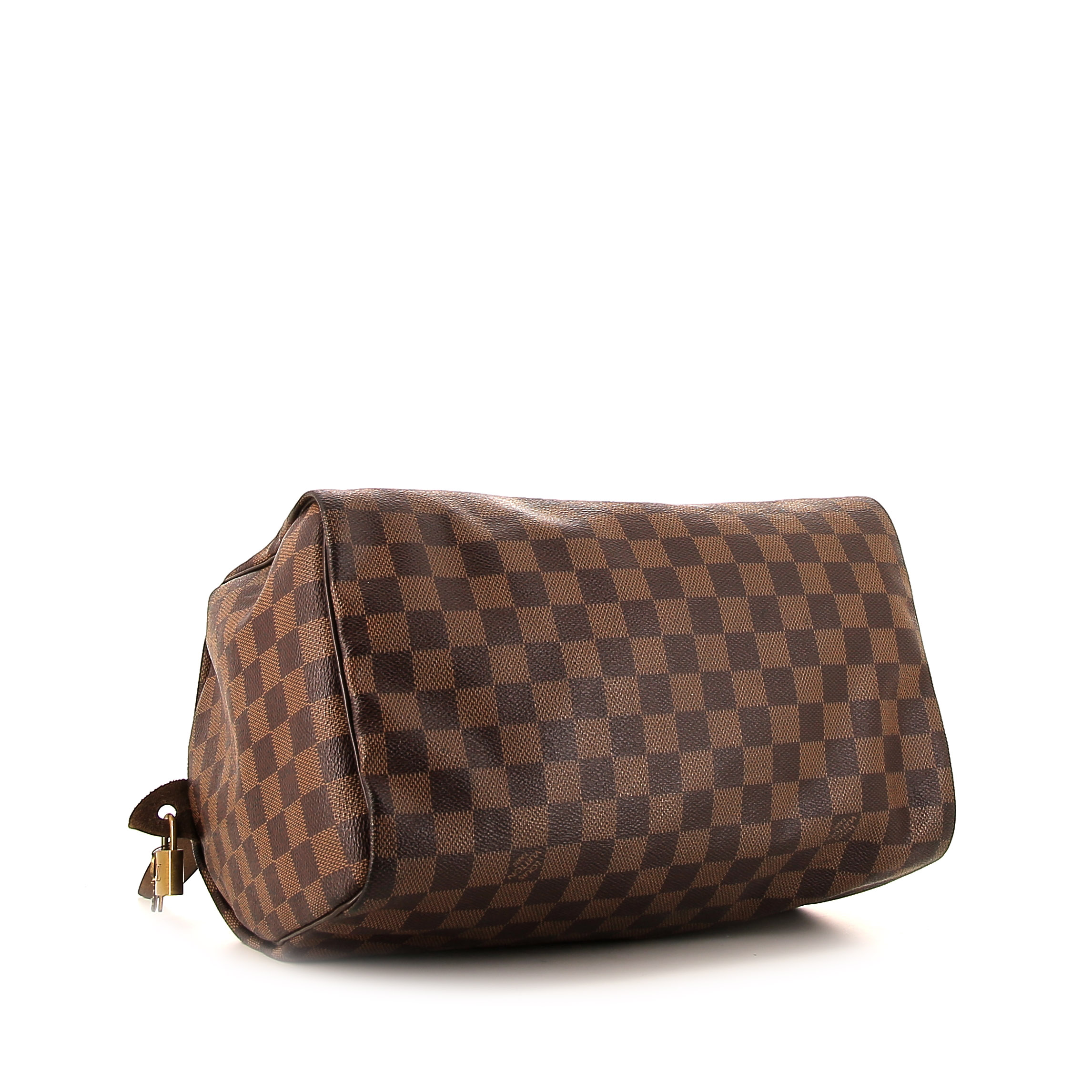 Louis Vuitton Speedy 30 handbag in ebene damier canvas and brown leather - Detail D4