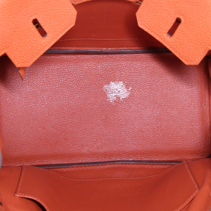 Bolso de mano Hermes Birkin 25 cm en cuero togo naranja - Detail D2