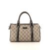 Gucci Boston handbag in grey-beige monogram canvas and brown - 360 thumbnail