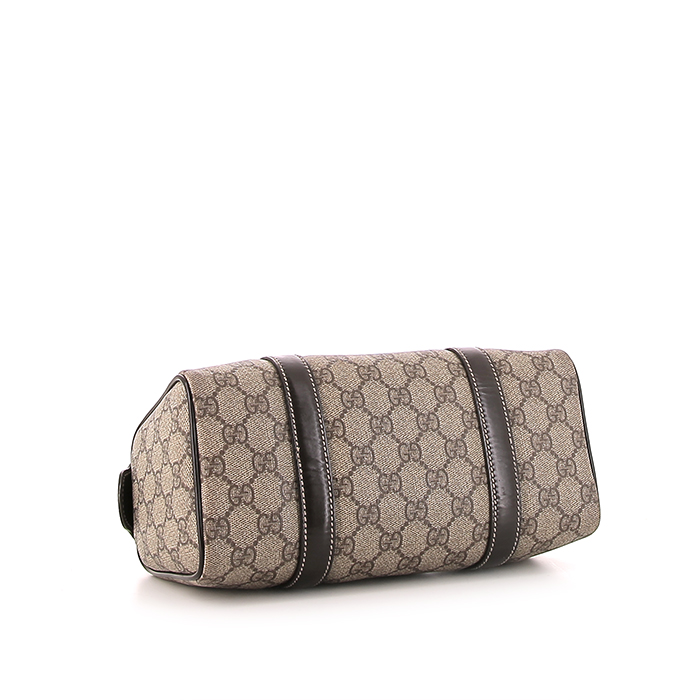 Bolso de mano Gucci Boston en lona Monogram beige gris y cuero esmaltado marrón - Detail D4