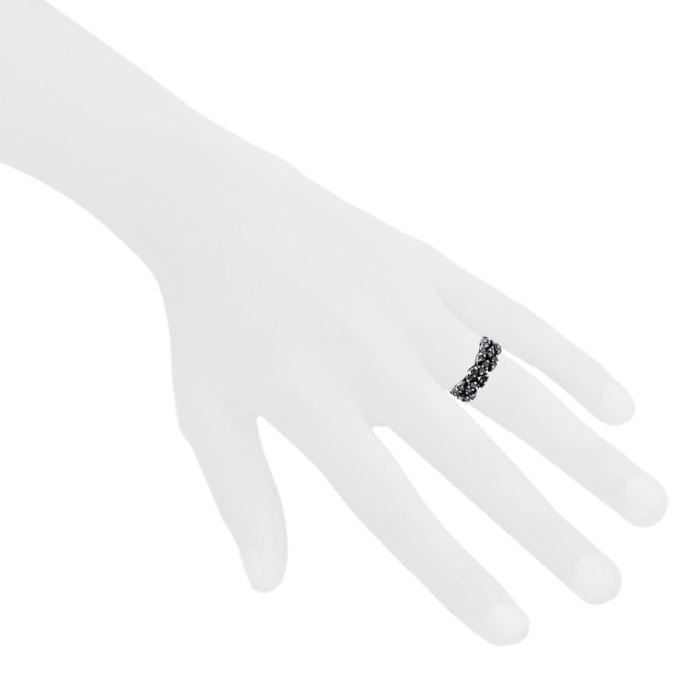 Anello flessibile Mauboussin Je Te Veux in oro invecchiato,  oro bianco e diamanti neri - Detail D1