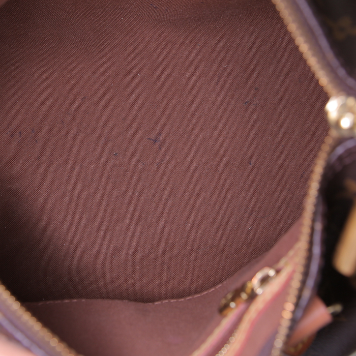 Sac bandoulière Louis Vuitton Speedy 25 cm en toile monogram marron et cuir naturel - Detail D3