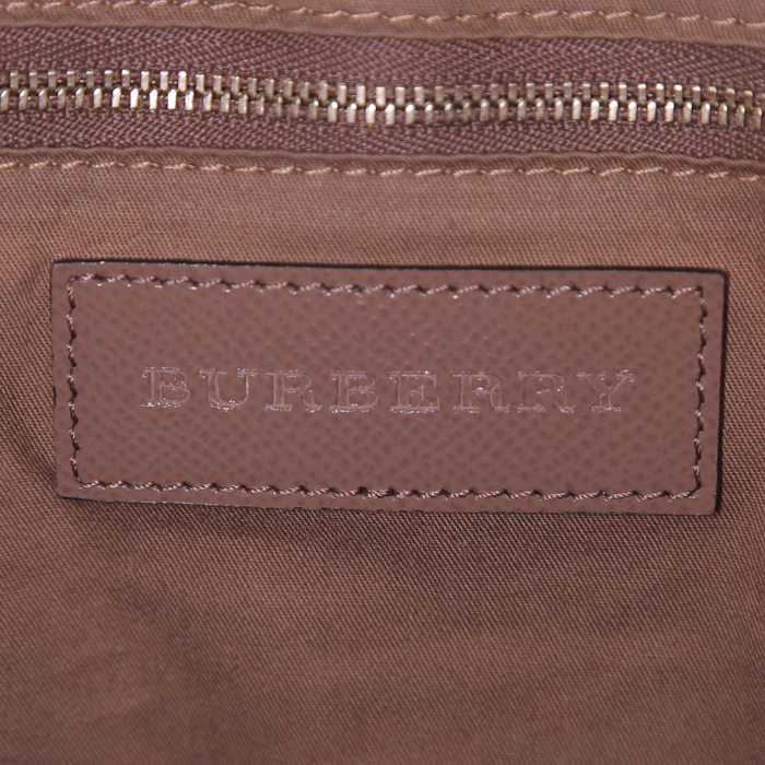 Sac à main Burberry Dinton en toile Haymarket beige et cuir marron - Detail D3