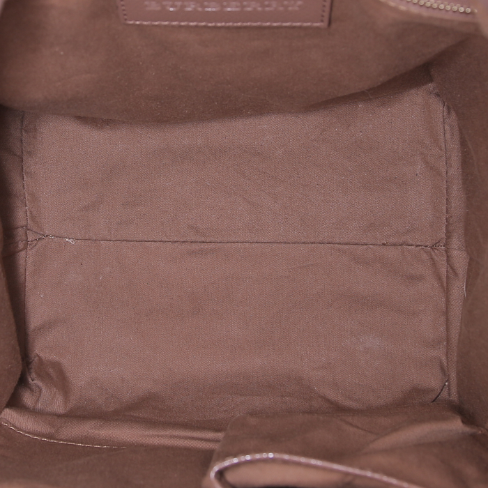 Bolso de mano Burberry Dinton en lona Haymarket beige y cuero marrón - Detail D4
