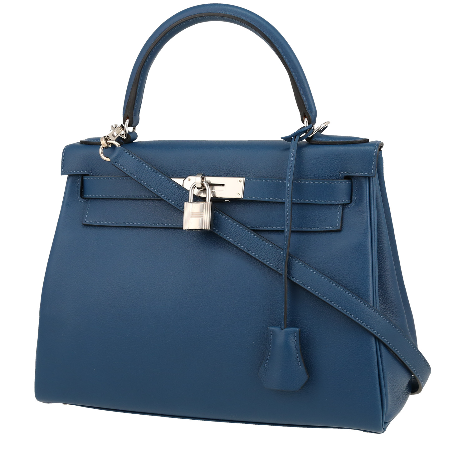 Bolso de mano Hermès  Kelly 28 cm en becerro Evercolor azul - 00pp