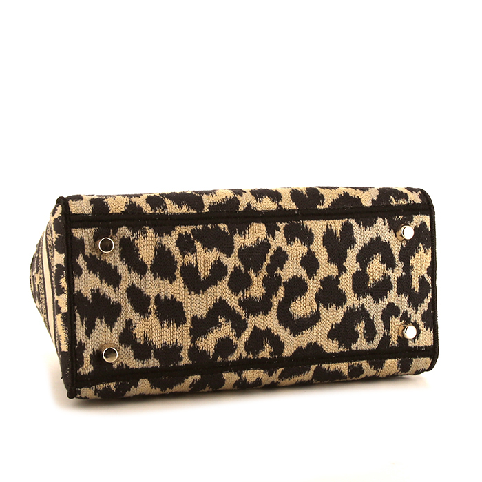 Borsa Dior Lady Dior modello medio in tela marrone e beige con stampa leopardata - Detail D5