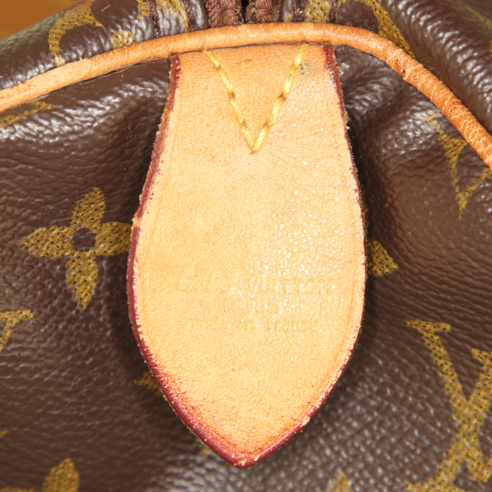Bolsa de viaje Louis Vuitton Keepall 45 en lona Monogram marrón y cuero natural - Detail D3