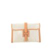 Hermes Jige pouch in beige canvas and gold Courchevel leather - 360 thumbnail