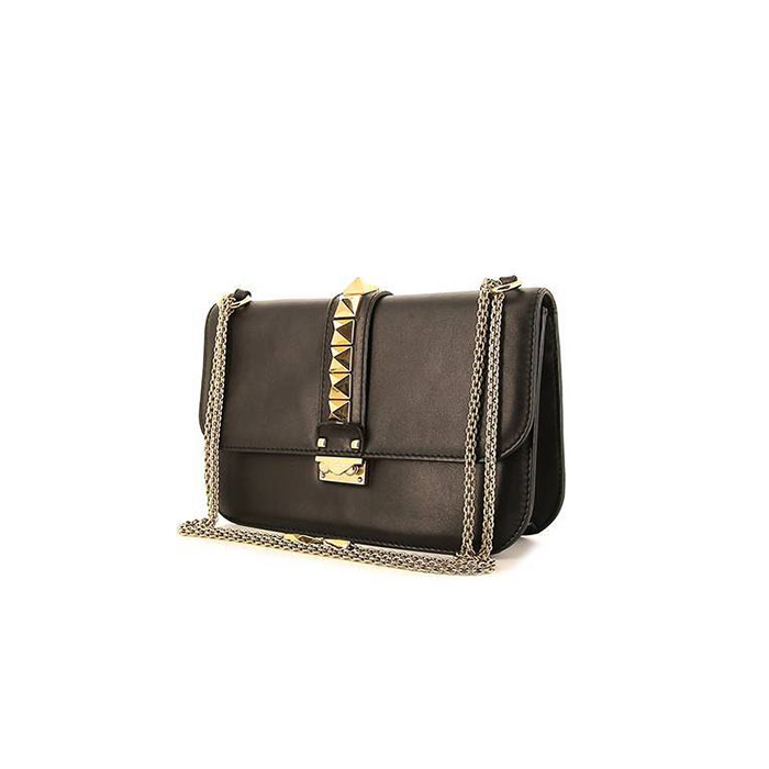 Valentino Beige Leather Mini Rockstud Glam Lock Shoulder Bag at