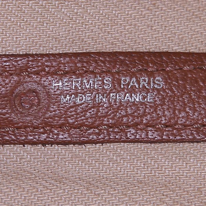 Shopping bag Hermès Garden Party in tela beige e pelle gold - Detail D3