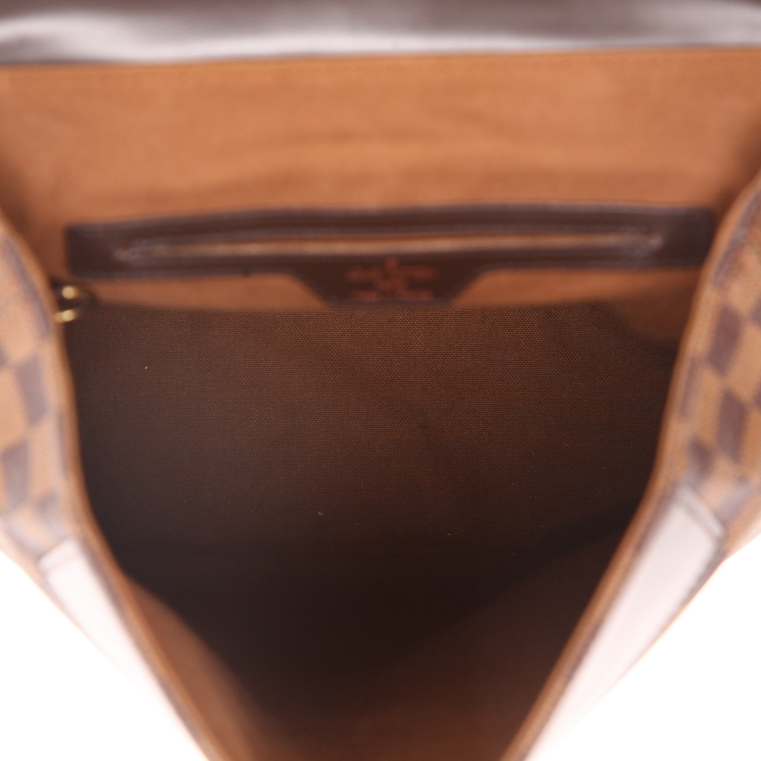 Sac à dos Louis Vuitton Soho en toile damier ébène et cuir marron - Detail D3