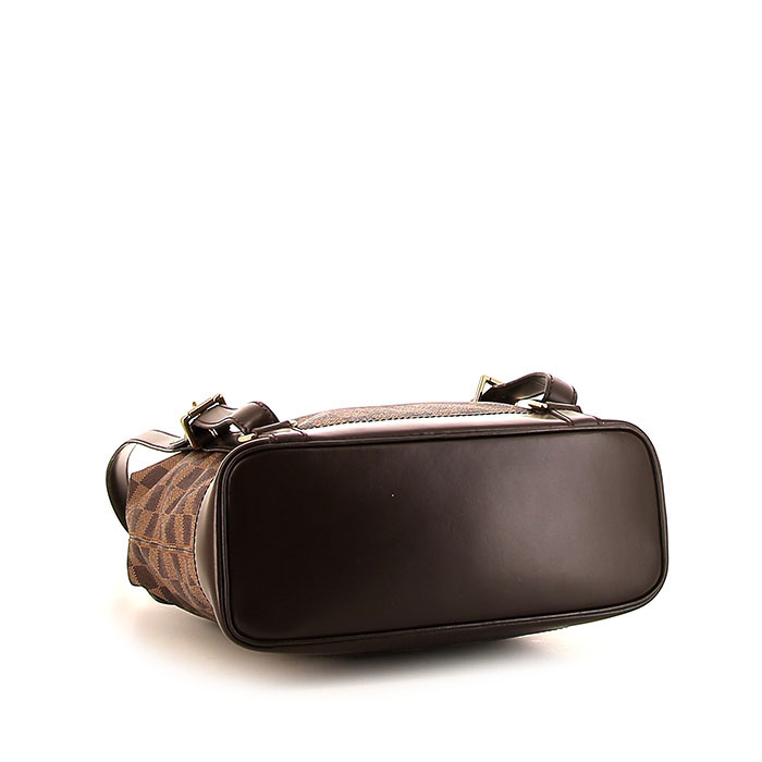 Mochila Louis Vuitton Soho en lona a cuadros ébano y cuero marrón - Detail D4